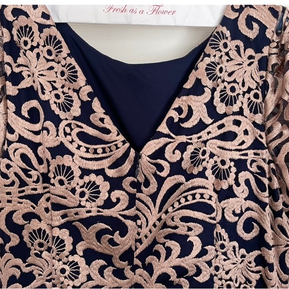 Flutter Sleeve Embroidered Gown - BLUSH with Navy Blue Lining - Picture 12 of 13